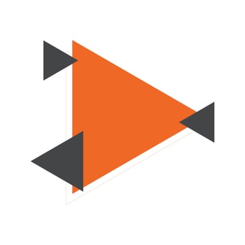 Modern geometric logo with a central orange triangle and three smaller grey triangles. vector