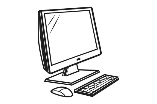 Computer monitor and keyboard illustration vector