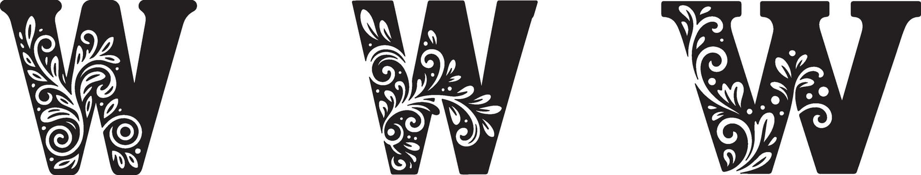 Floral W Letter Initial Monogram Decorative Typography vector