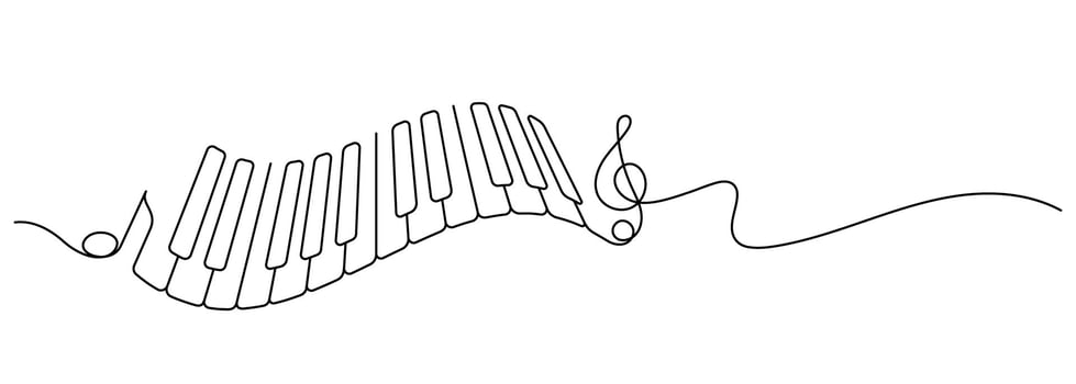 piano keyboard curve music notes one line continuous drawing vector