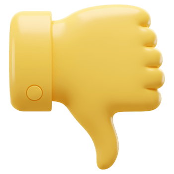 A yellow hand with the thumb pointing downwards indicating disapproval or disagreement on a transparent area on transparent background png