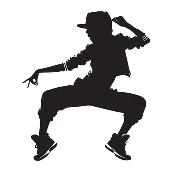 Dynamic Urban Dancer Silhouette Performing Energetic Hip Hop Movement vector