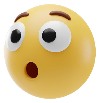 A yellow emoji with wide eyes and an open mouth expressing shock or surprise on a transparent surface on transparent background png