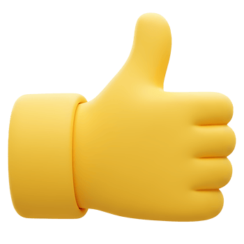A yellow hand giving a thumbs up gesture against a plain backdrop in a rendered style image on transparent background png
