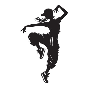 Dynamic Female Hip Hop Dancer Jumping Pose Urban Street Dance Silhouette Art vector
