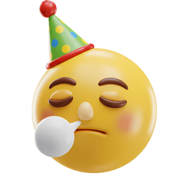 A yellow emoji wearing a party hat with a speech bubble and closed eyes expressing a bored expression on transparent background png