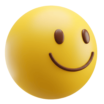A cheerful yellow sphere with a smiling face and oval eyes against a plain color isolation on transparent background png