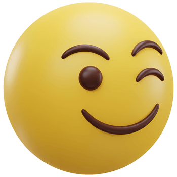 A cheerful yellow emoji with a winking eye and a gentle smile on a plain setting and simple features on transparent background png
