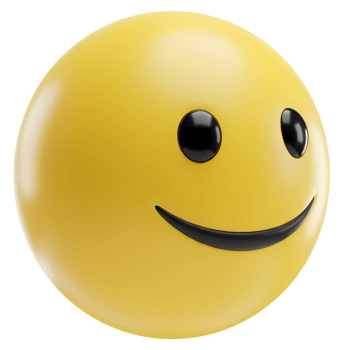 A cheerful yellow smiley face with glossy eyes and a gentle smile rendered in a smooth style look on transparent background png