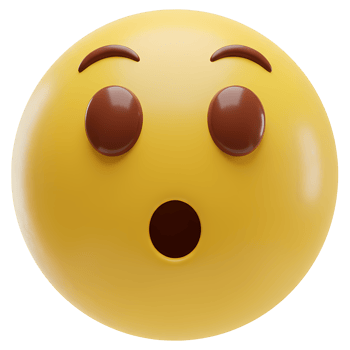 A surprised yellow emoji with raised eyebrows and wide eyes expressing shock and amazement on a plain view on transparent background png
