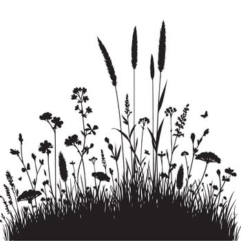 Beautiful meadow landscape with diverse wildflowers and various grass types vector