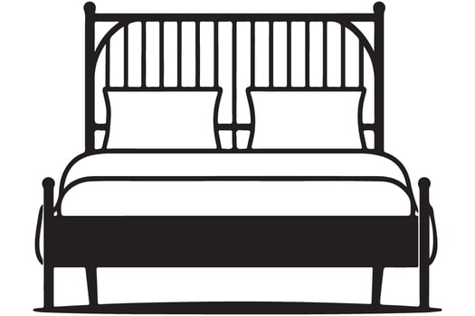 Classic Double Bed Frame with Pillows and Mattress Furniture Silhouette vector