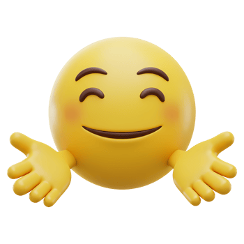A yellow emoji with a happy face and arms outstretched for a hug on a plain background image view on transparent background png