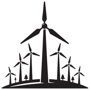 Modern renewable energy wind turbine farm producing clean electricity vector
