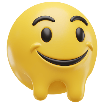 A melting yellow emoji with a happy expression and a transparent isolated background in a digital render on transparent background png