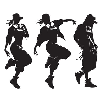 Dynamic Urban Dancers Silhouette Set Expressing Movement and Youthful Energy vector