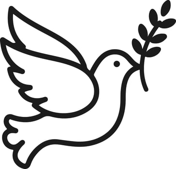 Dove with Olive Branch Peace Symbol Line Art Illustration. vector