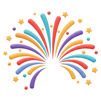 Celebratory burst of colorful stripes and stars against a solid color backdrop for a festive design on transparent background png