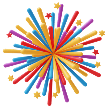 Colorful explosion of sticks and stars radiating outwards on a plain surrounding area view on transparent background png