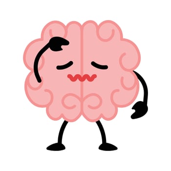Dizzy Human brain character illustration. Healthy inspired active memory, surprise, strong positive emotion, conscious focused intellect, neuroscience, medical care, development. vector