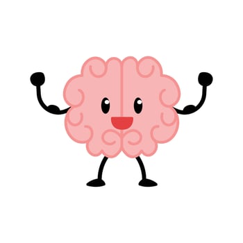 Glowing Human brain character illustration. Healthy inspired active memory, surprise, strong positive emotion, conscious focused intellect, neuroscience, medical care, development. vector