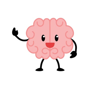 Smile Human brain character illustration. Healthy inspired active memory, surprise, strong positive emotion, conscious focused intellect, neuroscience, medical care, development. vector