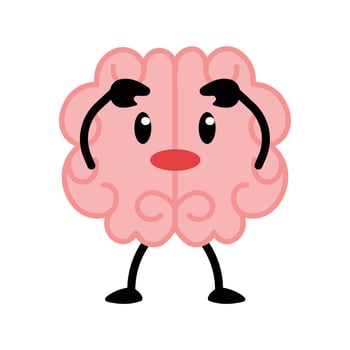 Silent Face Human brain character illustration. Healthy inspired active memory, surprise, strong positive emotion, conscious focused intellect, neuroscience, medical care, development. vector