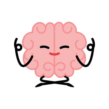 Yoga Human brain character illustration. Healthy inspired active memory, surprise, strong positive emotion, conscious focused intellect, neuroscience, medical care, development. vector