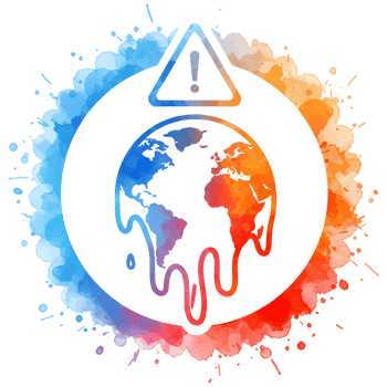 Watercolor earth with triangle above in circle with blue and orange hues on transparent area on transparent background png