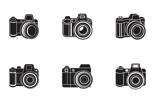Set of Black and White Camera Icons for Photography Enthusiasts and Creative Professionals Digital Illustration vector