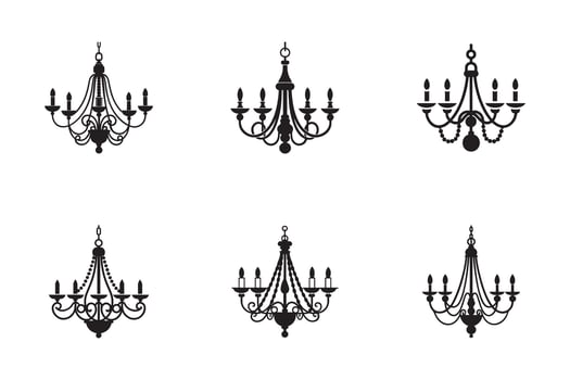 Elegant Chandelier Silhouettes Collection for Interior Design and Decoration Projects Offering Variety and Classic Style with Minimalist Black Designs vector