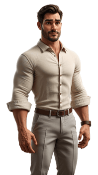 A man in a beige shirt and pants png