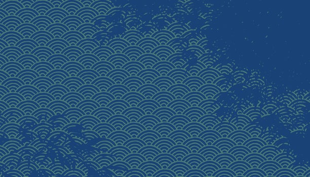 Japanese seigaiha wave pattern with hand drawn bamboo silhouettes blending into the background. Elegant and traditional, ideal for textile, packaging, and cultural surface design. vector