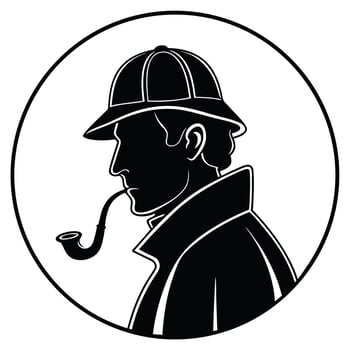 Classic Mystery Detective Silhouette with Hat and Smoking Pipe vector
