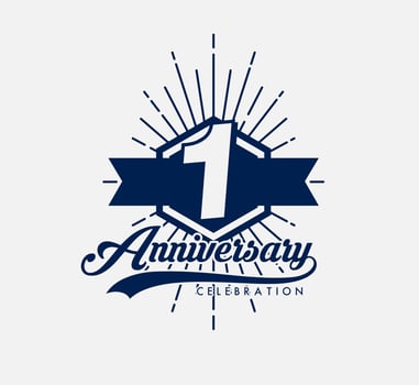 1 year anniversary with laurel sunburst and ribbon vector