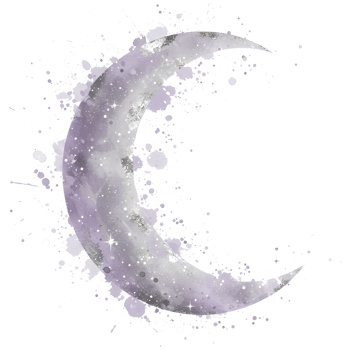A crescent moon with clouds and stars in a watercolor style painting in a dreamy sky aesthetic image on transparent background png