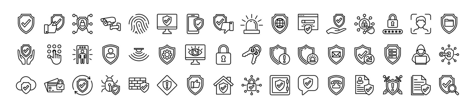 Safety, security, protection thin line icons collection. Cyberspace, internet, digital, network, computer, app, website, device, online, technology and other. Editable stroke. Illustration vector