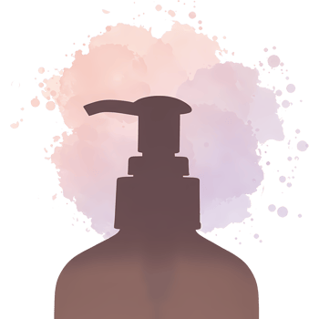 Silhouette of a lotion bottle with pump on a watercolor splash of pink and lavender colors art on transparent background png