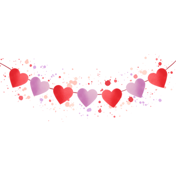 A festive garland featuring alternating red and pink hearts strung together on a delicate pink string on transparent background png