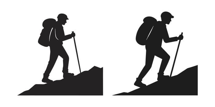 Hiking Adventure Silhouette of Two People with Backpacks vector