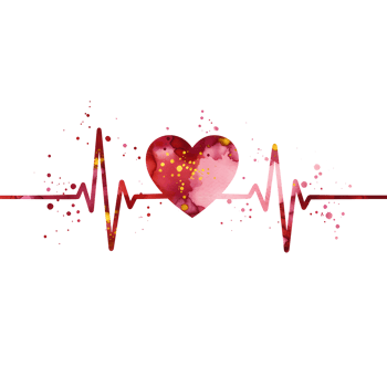 Watercolor heart with heartbeat line and scattered pixels on a plain colored wallpaper design art on transparent background png