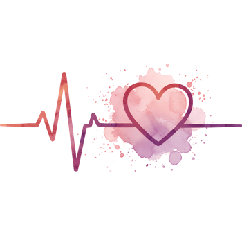 Watercolor heart with heartbeat line art on a plain background for medical and love concepts use on transparent background png