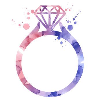 Watercolor ring with diamond shape in pink and blue hues on a plain canvas appearance design on transparent background png
