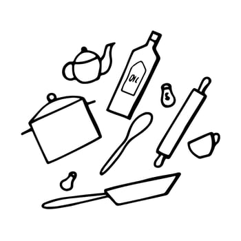 Drawn objects by hand on a theme kitchen vector