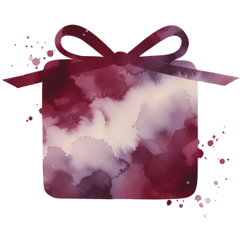 Watercolor gift box with ribbon and splashes of paint in shades of red and white on a transparent area on transparent background png