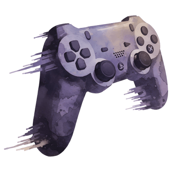 Artistic rendering of a game controller with a watercolor texture and pixelated edge effect style on transparent background png