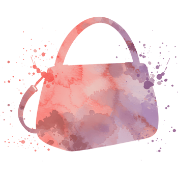 Watercolor style handbag with handle and shoulder strap in shades of pink and purple colors design on transparent background png