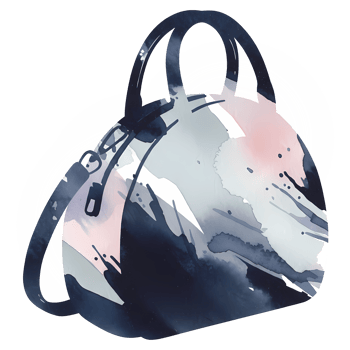 Watercolor style artwork of a tote bag with handles and straps on a transparent backdrop view on transparent background png