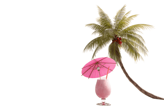 Coconut Palm with Pink Tropical Cocktail on Transparent Background png