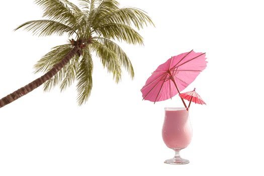 Pink tropical cocktail with palm tree isolated on transparent background png